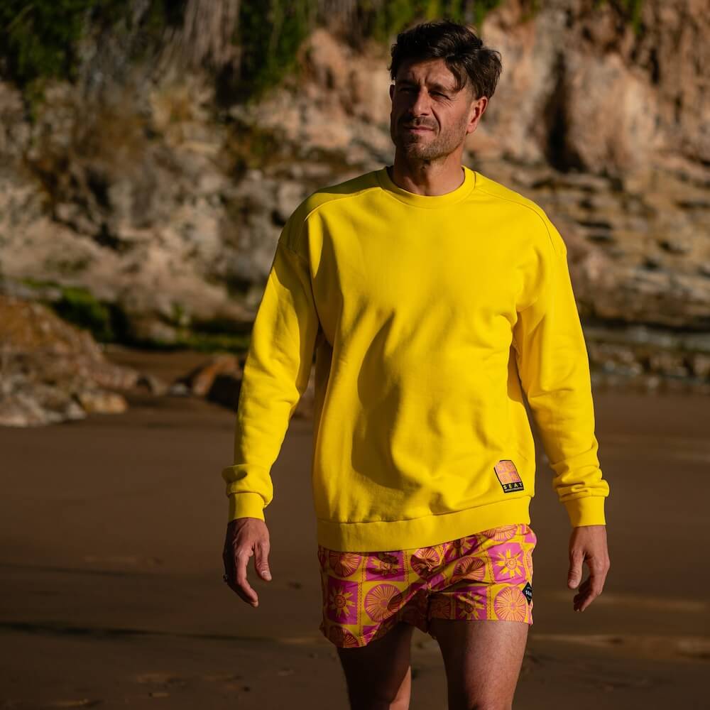 crew sweatshirt yellow felpa girocollo gialla symbols pahoa Swim Boxer Short Pink Yellow Costume da Bagno Corto Rosa Giallo Kekoa