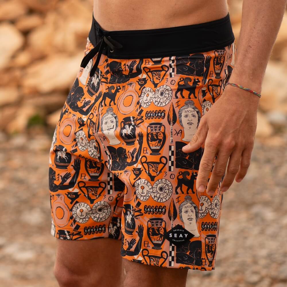 Boardshort Orange Etruscan Print Arancione Stampa Etrusca by Hazkj