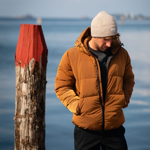 Orange Marmalade Down Jacket Piumino Arancione Marmellata con Cappuccio Cappuccino Wool Beanie Cuffia Lana Rigenerata