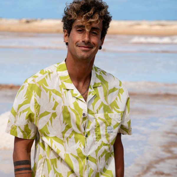 Hawaiian Shirt Green Flowers Print Camicia Hawaiana Verde Stampa Floreale