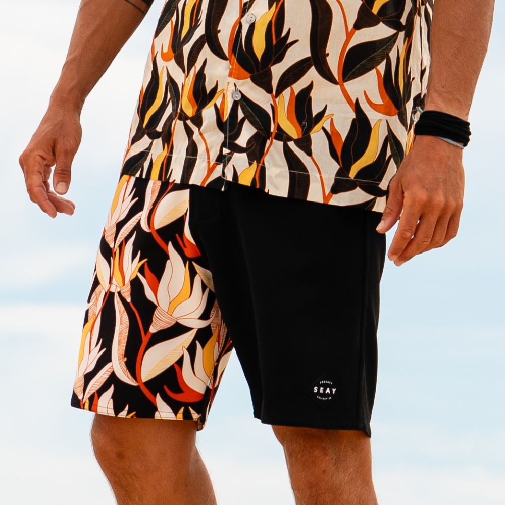 Boardshort Black White Flowers Print Bianco Nero Stampa Floreale