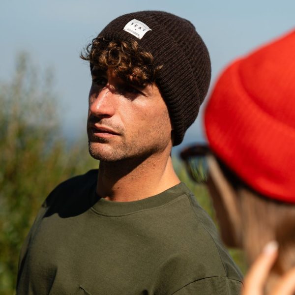 Black Coffee Regenerated Wool Beanie Cuffia Nero Caffè Lana Rigenerata
