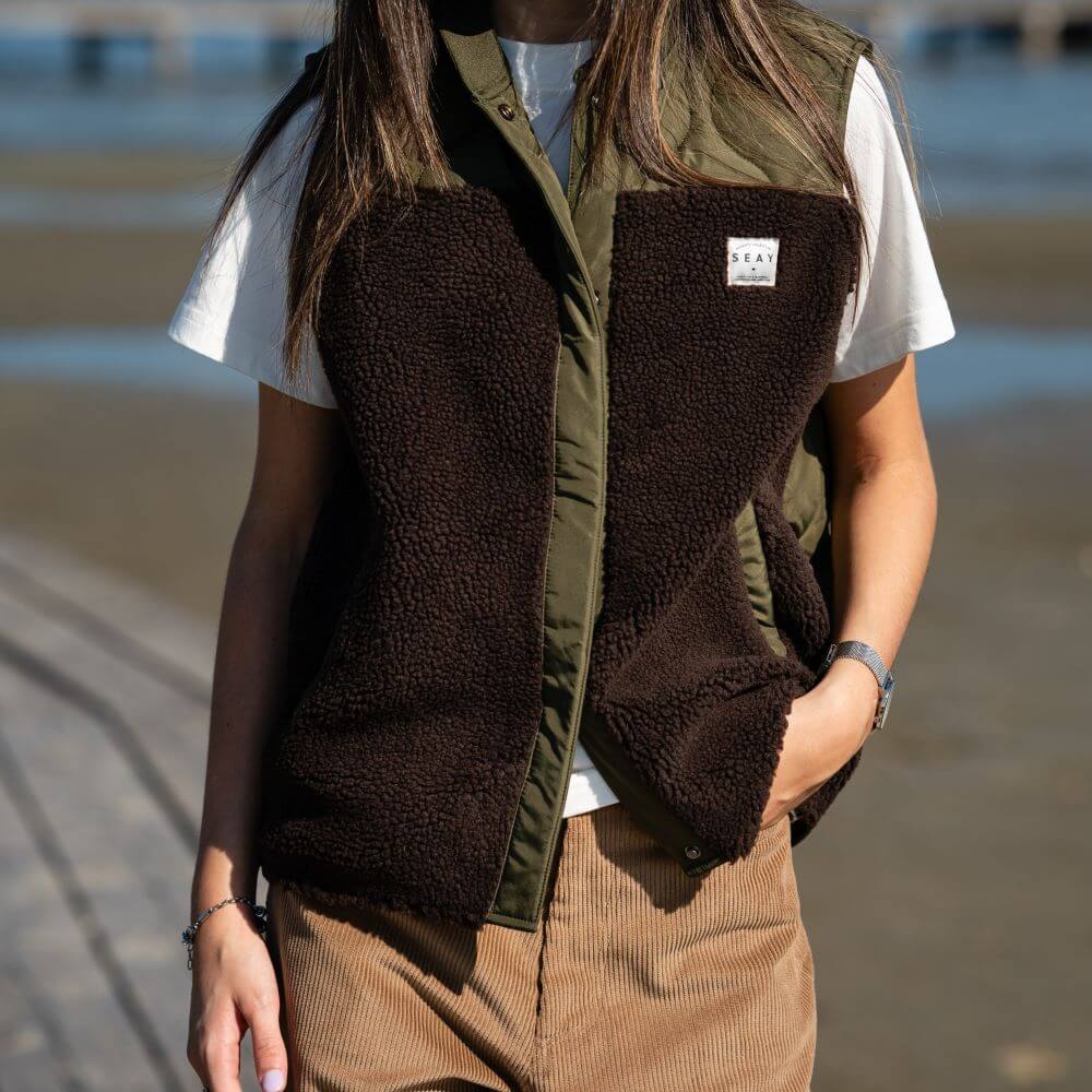 Moss Green Teddy Vest Gilet Teddy Verde Muschio